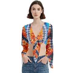 Tie Dye Peace Sign Trumpet Sleeve Cropped Top