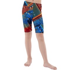 Gray Circuit Board Electronics Electronic Components Microprocessor Kids  Mid Length Swim Shorts