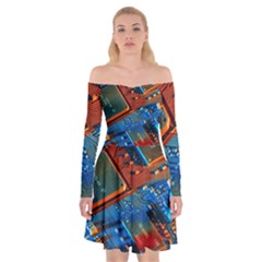 Gray Circuit Board Electronics Electronic Components Microprocessor Off Shoulder Skater Dress by Cemarart