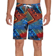 Gray Circuit Board Electronics Electronic Components Microprocessor Men s Beach Shorts by Cemarart