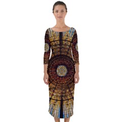 Barcelona Stained Glass Window Quarter Sleeve Midi Bodycon Dress