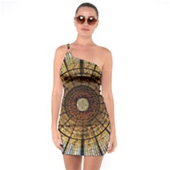 Barcelona Stained Glass Window One Shoulder Ring Trim Bodycon Dress by Cemarart