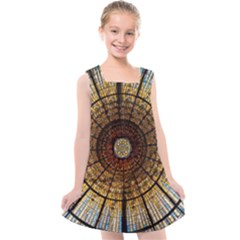 Barcelona Stained Glass Window Kids  Cross Back Dress by Cemarart