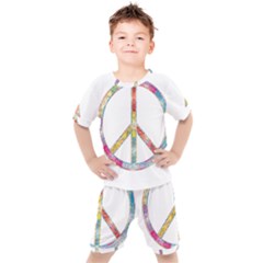 Flourish Decorative Peace Sign Kids  T-shirt And Shorts Set by Cemarart