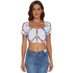 Flourish Decorative Peace Sign Short Sleeve Square Neckline Crop Top  by Cemarart