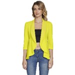 Cloudy Yellow 3/4 Sleeve Ruffle Edge Open Front Jacket