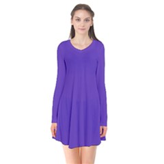 Ultra Violet Purple Long Sleeve V-neck Flare Dress