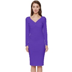 Ultra Violet Purple Long Sleeve V-neck Bodycon Dress  by bruzer