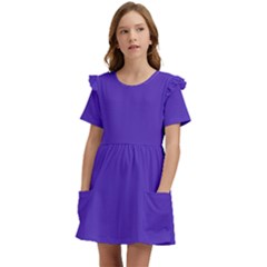 Ultra Violet Purple Kids  Frilly Sleeves Pocket Dress by bruzer