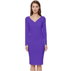 Ultra Violet Purple Long Sleeve V-neck Bodycon Dress 