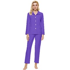 Ultra Violet Purple Womens  Long Sleeve Velvet Pocket Pajamas Set