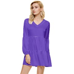 Ultra Violet Purple Tiered Long Sleeve Mini Dress by Patternsandcolors