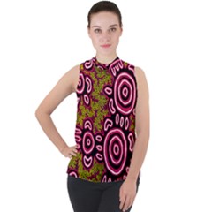 Authentic Aboriginal Art - You Belong Mock Neck Chiffon Sleeveless Top by hogartharts