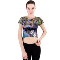 Authentic Aboriginal Art - Discovering Your Dreams Crew Neck Crop Top