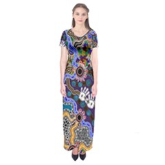 Authentic Aboriginal Art - Discovering Your Dreams Short Sleeve Maxi Dress