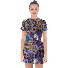 Authentic Aboriginal Art - Discovering Your Dreams Drop Hem Mini Chiffon Dress