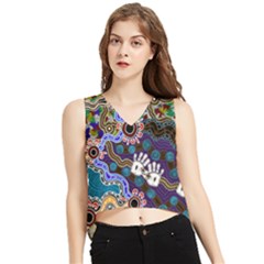 Authentic Aboriginal Art - Discovering Your Dreams V-Neck Cropped Tank Top