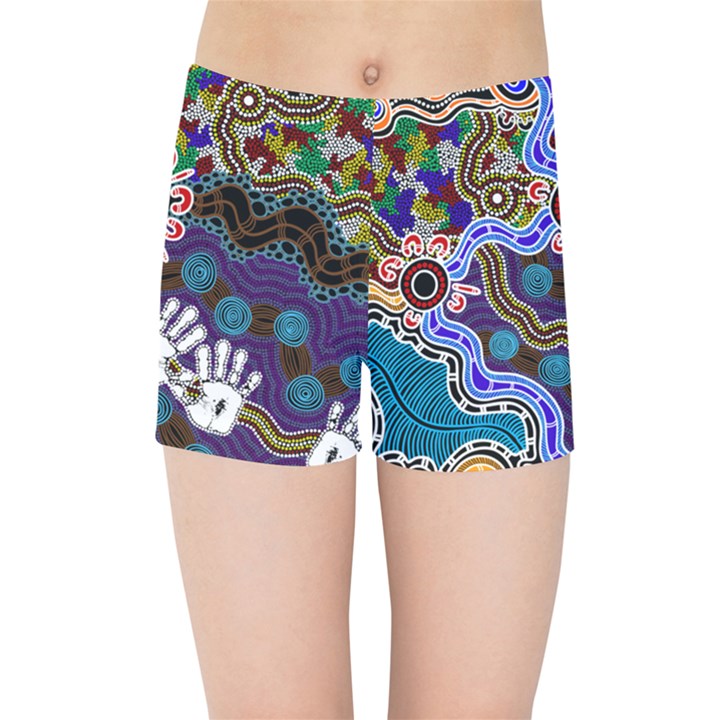 Authentic Aboriginal Art - Discovering Your Dreams Kids  Sports Shorts