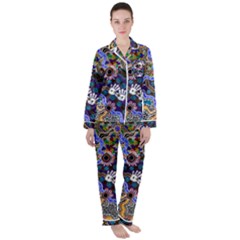 Authentic Aboriginal Art - Discovering Your Dreams Women s Long Sleeve Satin Pajamas Set	