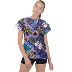 Authentic Aboriginal Art - Discovering Your Dreams Ruffle Collar Chiffon Blouse