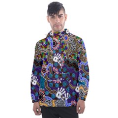 Authentic Aboriginal Art - Discovering Your Dreams Men s Front Pocket Pullover Windbreaker