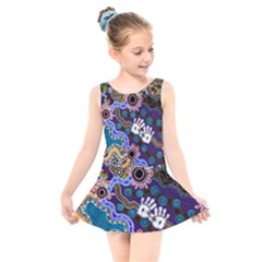 Authentic Aboriginal Art - Discovering Your Dreams Kids  Skater Dress Swimsuit