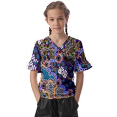 Authentic Aboriginal Art - Discovering Your Dreams Kids  V-Neck Horn Sleeve Blouse