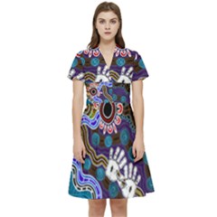 Authentic Aboriginal Art - Discovering Your Dreams Short Sleeve Waist Detail Dress