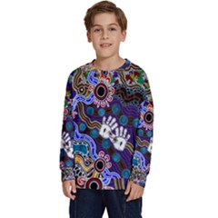 Authentic Aboriginal Art - Discovering Your Dreams Kids  Crewneck Sweatshirt