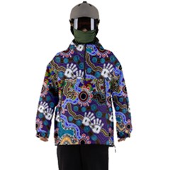 Authentic Aboriginal Art - Discovering Your Dreams Men s Ski And Snowboard Waterproof Breathable Jacket by hogartharts