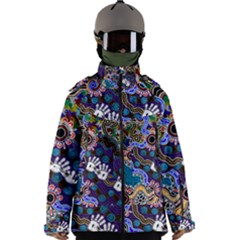 Authentic Aboriginal Art - Discovering Your Dreams Men s Zip Ski and Snowboard Waterproof Breathable Jacket