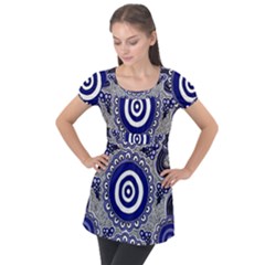 Authentic Aboriginal Art - Gathering Puff Sleeve Tunic Top by hogartharts