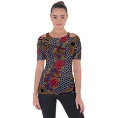 Authentic Aboriginal Art - Gathering 2 Shoulder Cut Out Short Sleeve Top by hogartharts