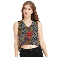 Authentic Aboriginal Art - Gathering 2 V-neck Cropped Tank Top by hogartharts
