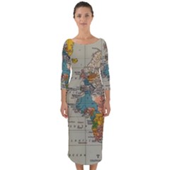 Circular Concentric Radial Symmetry Abstract Quarter Sleeve Midi Bodycon Dress by Proyonanggan