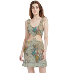 Vintage World Map Velour Cutout Dress