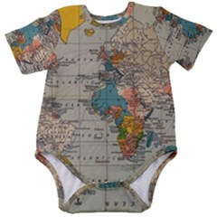 Vintage World Map Baby Short Sleeve Bodysuit by Proyonanggan