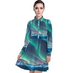 Aurora Borealis Long Sleeve Chiffon Shirt Dress