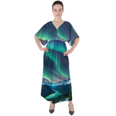 Zig Zag Waves Lines Geometric V-neck Boho Style Maxi Dress