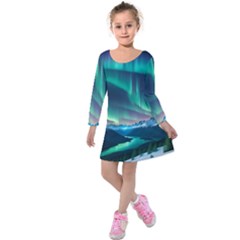 Valentines Day Heart Pattern Love Kids  Long Sleeve Velvet Dress