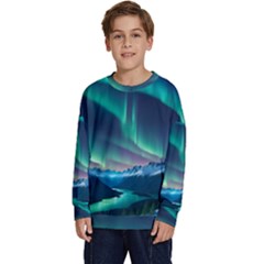 Zig Zag Waves Lines Geometric Kids  Crewneck Sweatshirt by Ndabl3x