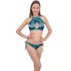 Valentines Day Heart Pattern Love Cross Front Halter Bikini Set