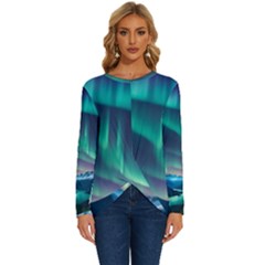 Zig Zag Waves Lines Geometric Long Sleeve Crew Neck Pullover Top