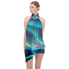 Aurora Borealis Halter Asymmetric Satin Top by Ndabl3x