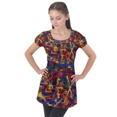 Flower Retro Funky Psychedelic Puff Sleeve Tunic Top by Ndabl3x