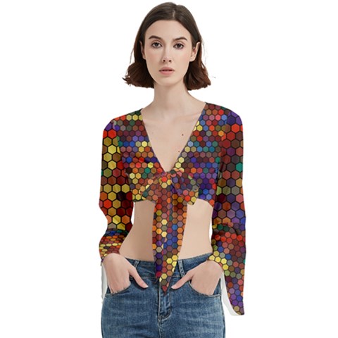 Zig Zag Pattern Geometric Design Trumpet Sleeve Cropped Top by Ndabl3x