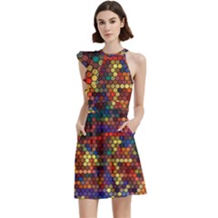 Hexagon Honeycomb Pattern Design Cocktail Party Halter Sleeveless Dress With Pockets by Ndabl3x