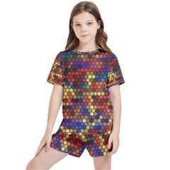 Hexagon Honeycomb Pattern Design Kids  T-shirt And Sports Shorts Set