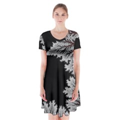 Abstract City Retro Sunset Night Short Sleeve V-neck Flare Dress by Bedest