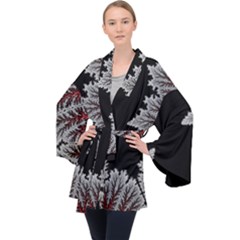 Abstract City Retro Sunset Night Long Sleeve Velvet Kimono 